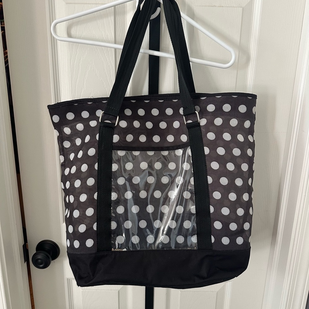 Polka Dot Tote Bag - Black and White Beach Bag